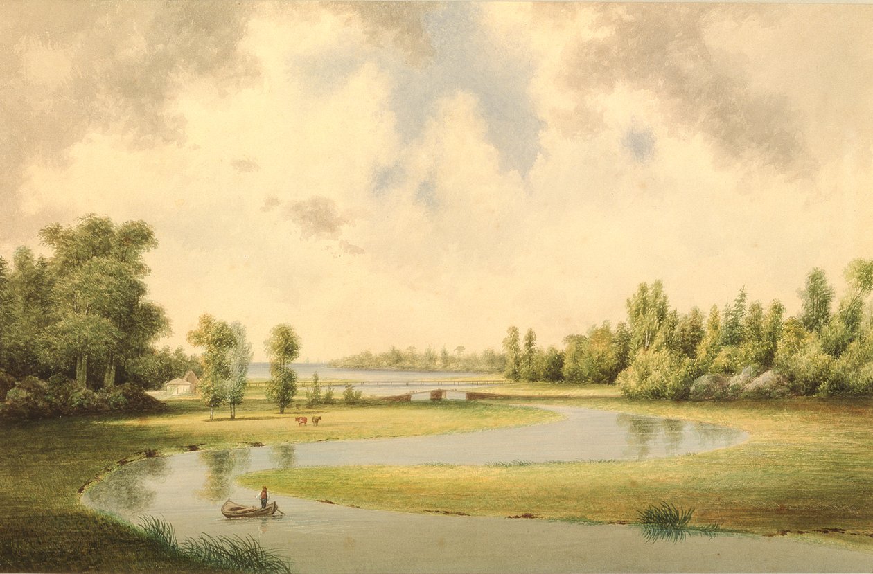 West River, New Haven, Connecticut, ca. 1854-60 (wc på papir) af Benjamin H. Coe