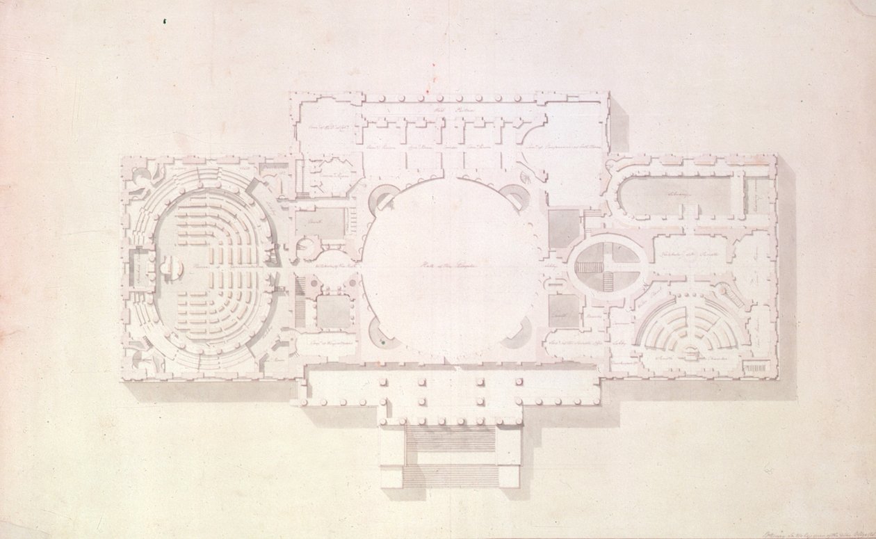 Plan over hovedhistorien om Capitol, USA, 1806 af Benjamin Henry Latrobe