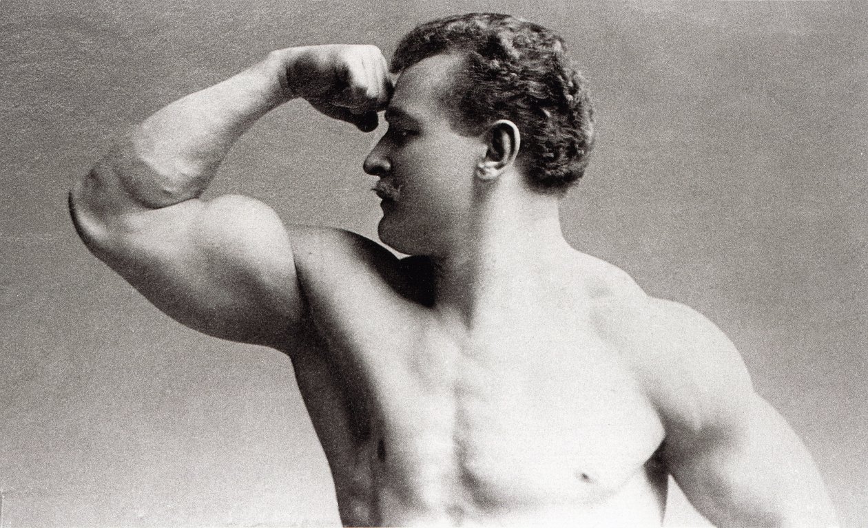 Fotografisk portræt i studiet af den tyske bodybuilder Eugen Sandow af Benjamin J. Falk