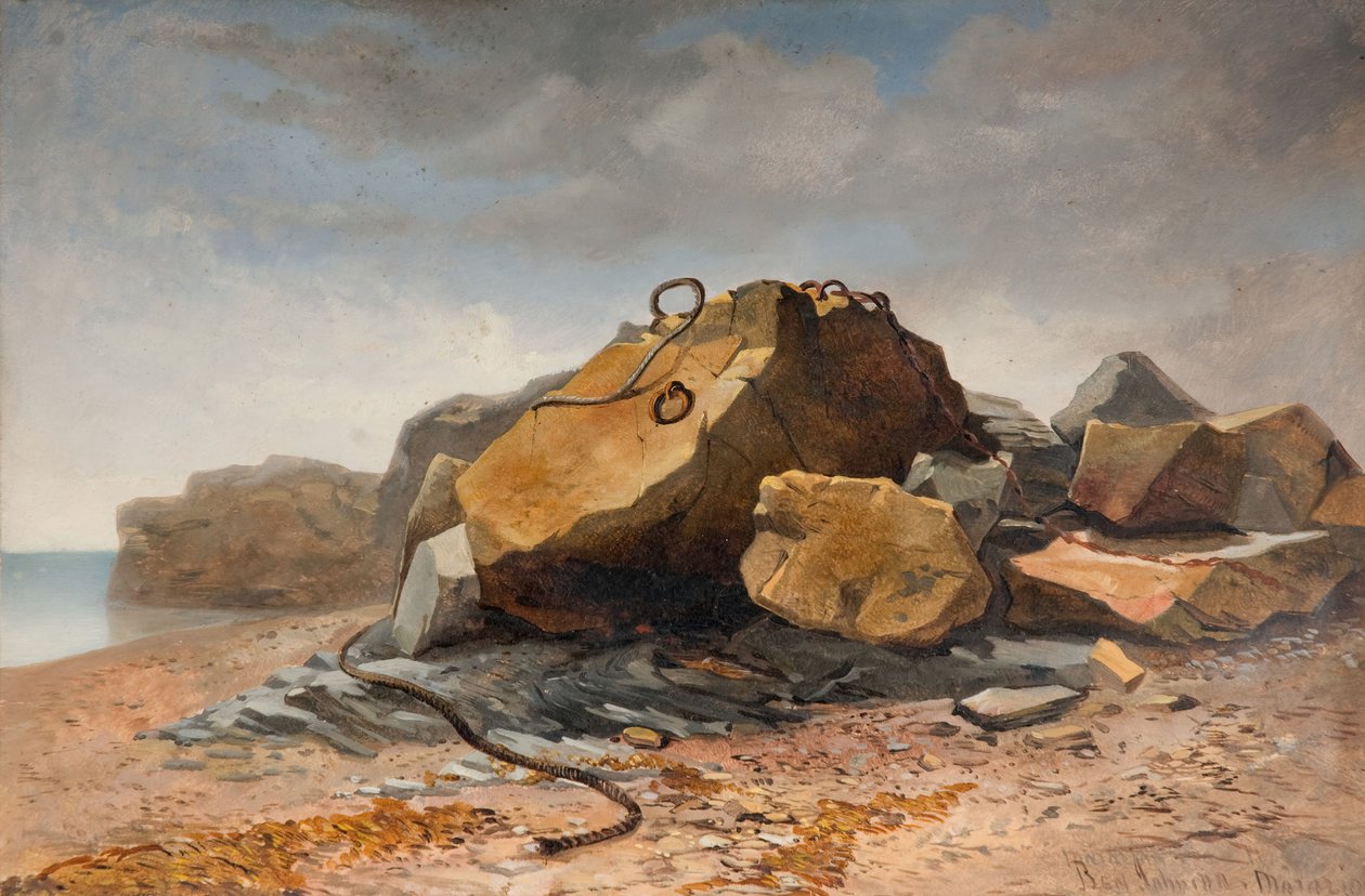 Strandscene, Marazion, Cornwall, 1860. af Benjamin Johnson