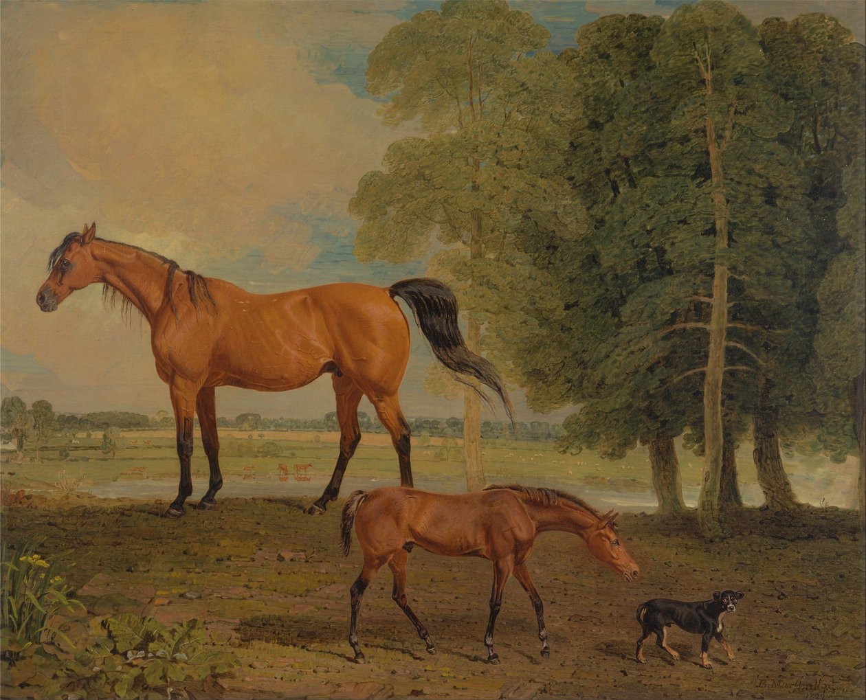 Broodmare med føl og en terrier af Benjamin Marshall