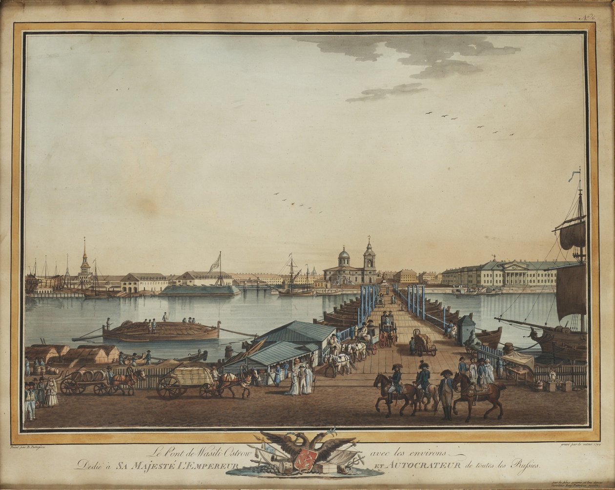 Udvekslingsbroen ved Vasilievsky Island, 1799 af Benjamin Paterssen