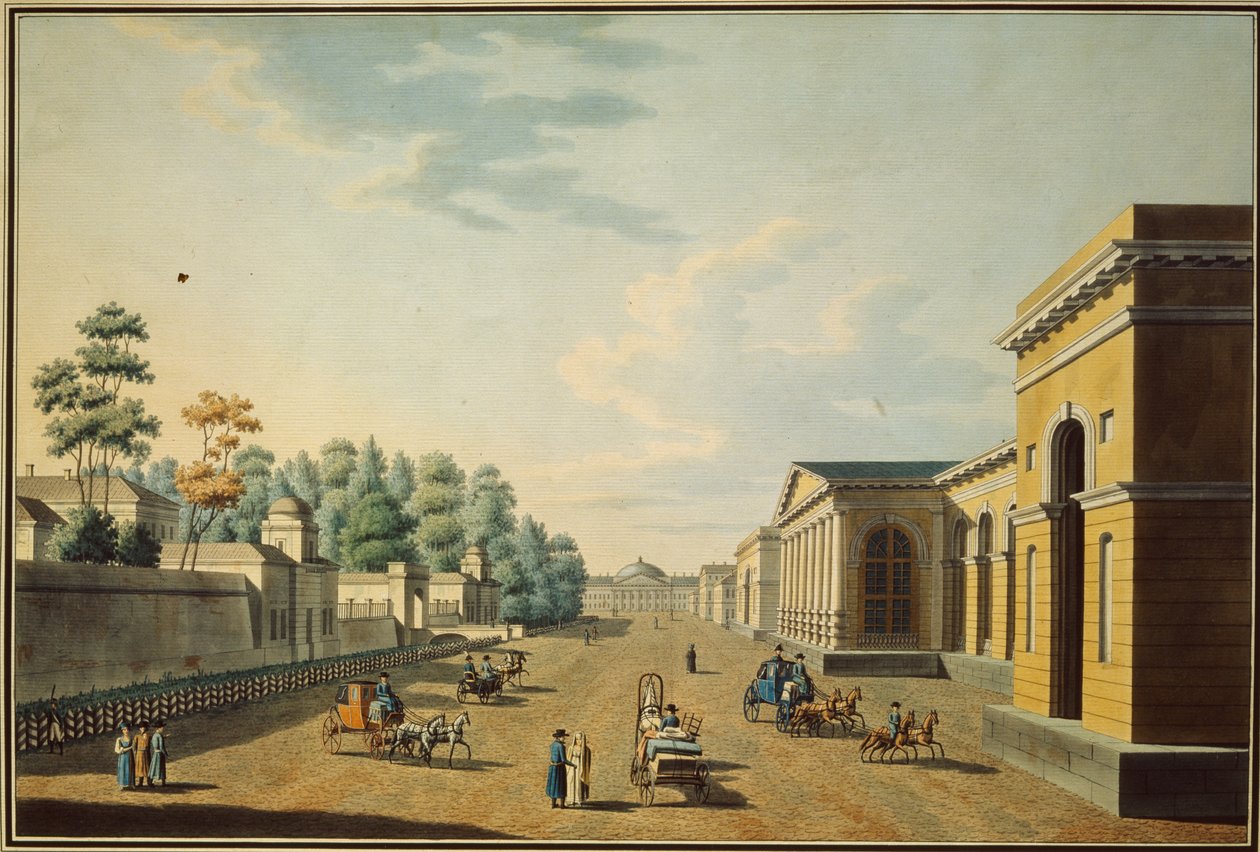 Kasernen af Chevalier Guards set fra Tauride Garden, 1800-tallet af Benjamin Paterssen