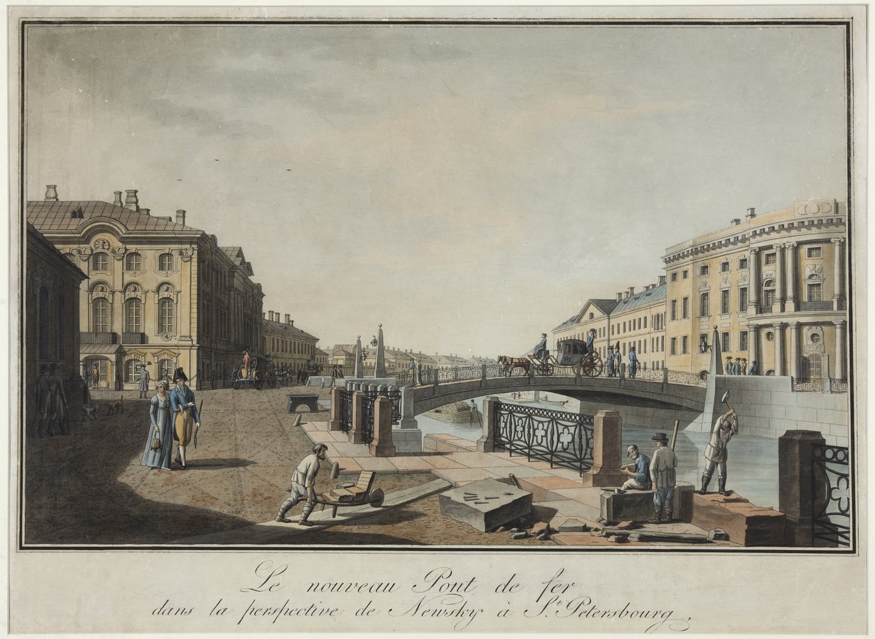 Udsigt over den grønne bro i Sankt Petersborg - Benjamin Paterssen (1748-1815). Radering, akvarel, efter 1808. Statens Museum for Sankt Petersborgs Historie af Benjamin Patersson
