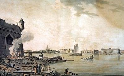 Udsigt over Marmorpaladset, taget fra siden af Peter og Paul-fæstningen, Sankt Petersborg af Benjamin Patersson