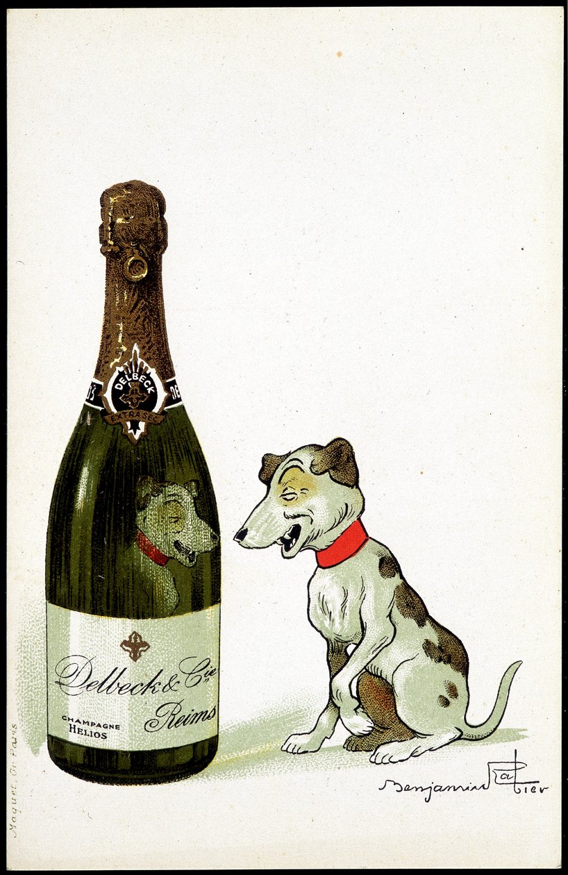 Karton til champagne “” Delbeck et Cie, Reims””, illustration af Benjamin Rabier (1864-1939), sd. begyndelsen af det 20. århundrede. af Benjamin Rabier