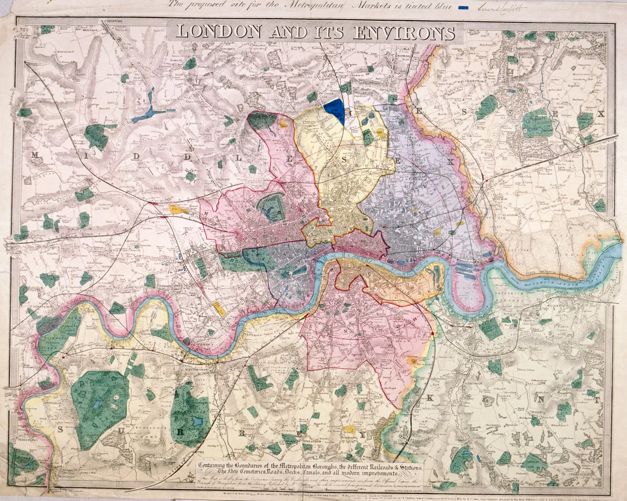 Generelt kort over London, 1847 af Benjamin Rees Davies