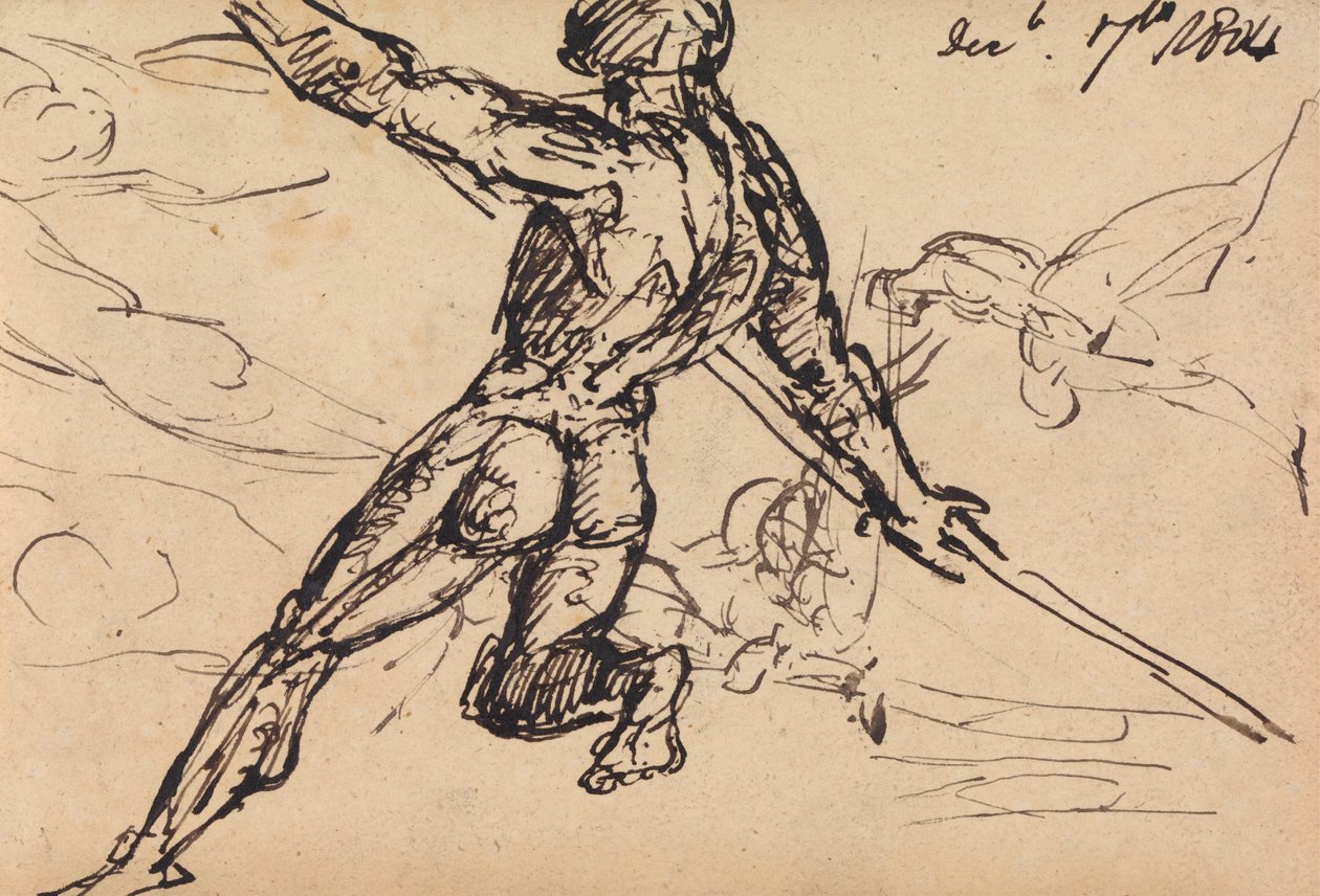 Figurstudier af en nøgen mand med spyd af Benjamin Robert Haydon