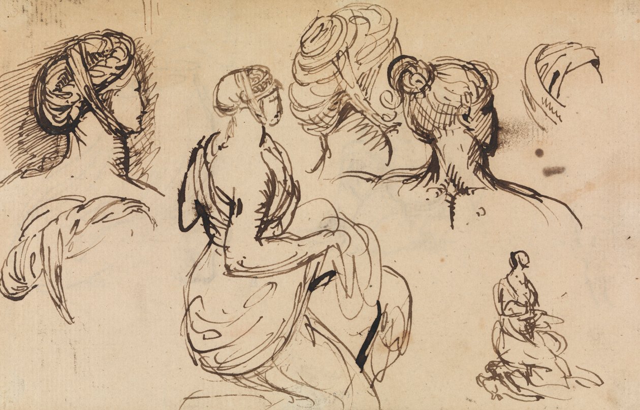 Figurstudie af kvinder og deres frisurer af Benjamin Robert Haydon