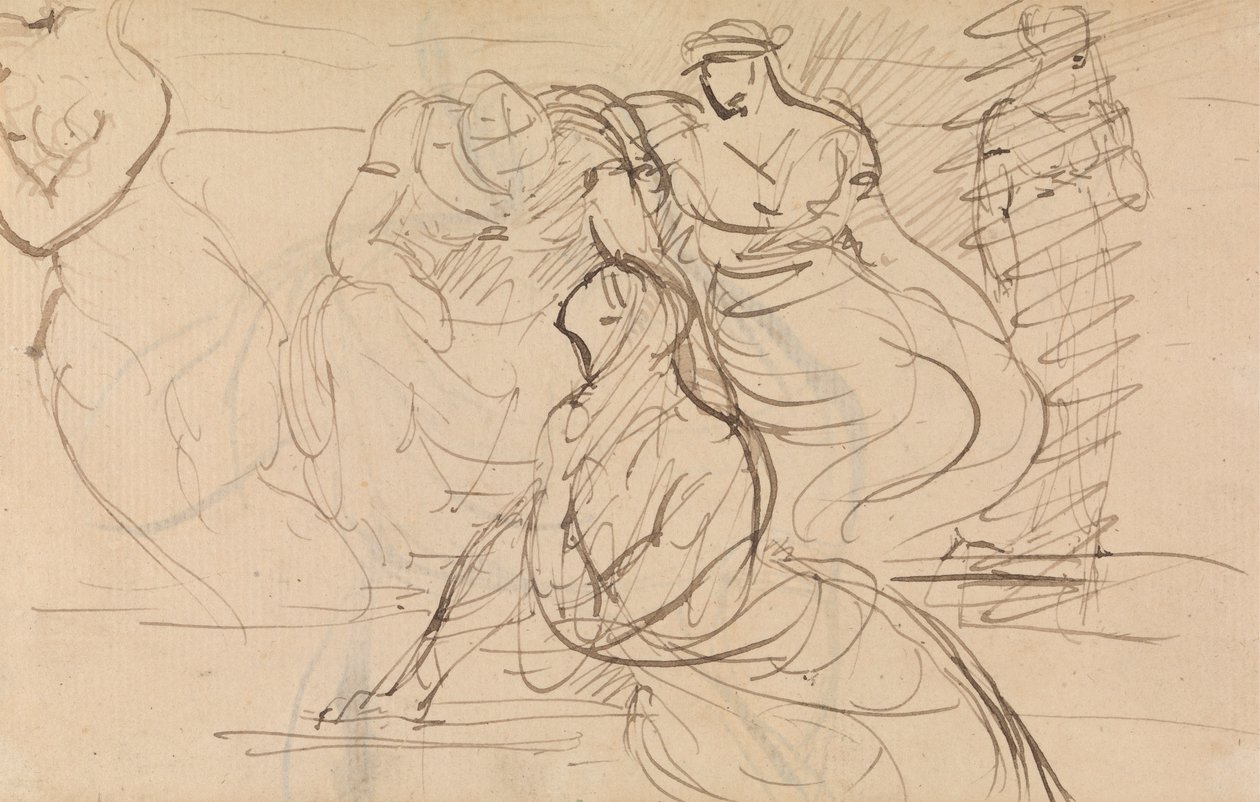 Figurstudie af kvinder i forskellige siddende og stående stillinger af Benjamin Robert Haydon