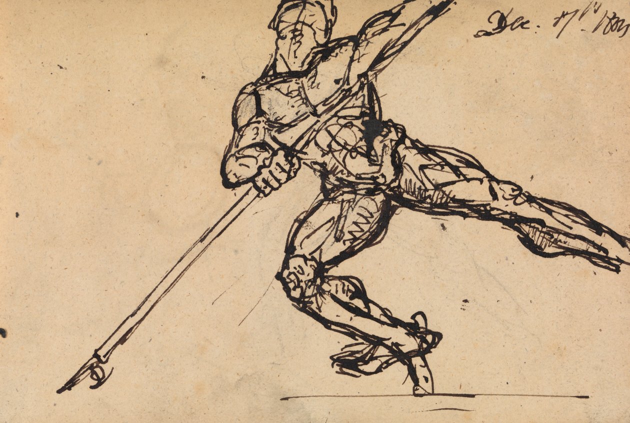 Figurstudie af en nøgen mand med et spyd af Benjamin Robert Haydon