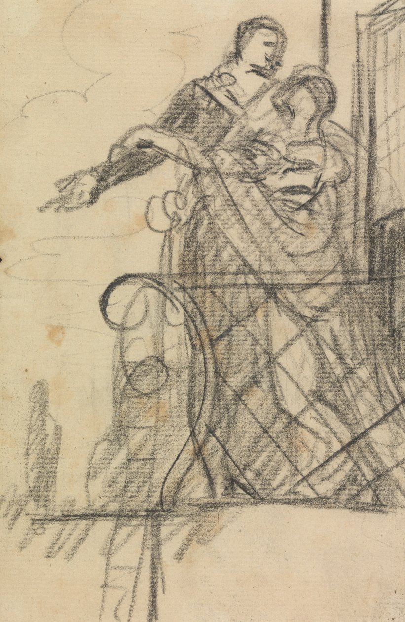 Studie af to figurer på en altan af Benjamin Robert Haydon
