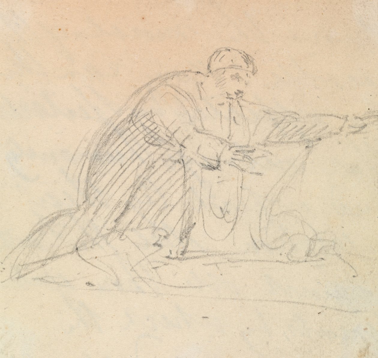Studie af en mand på knæ af Benjamin Robert Haydon