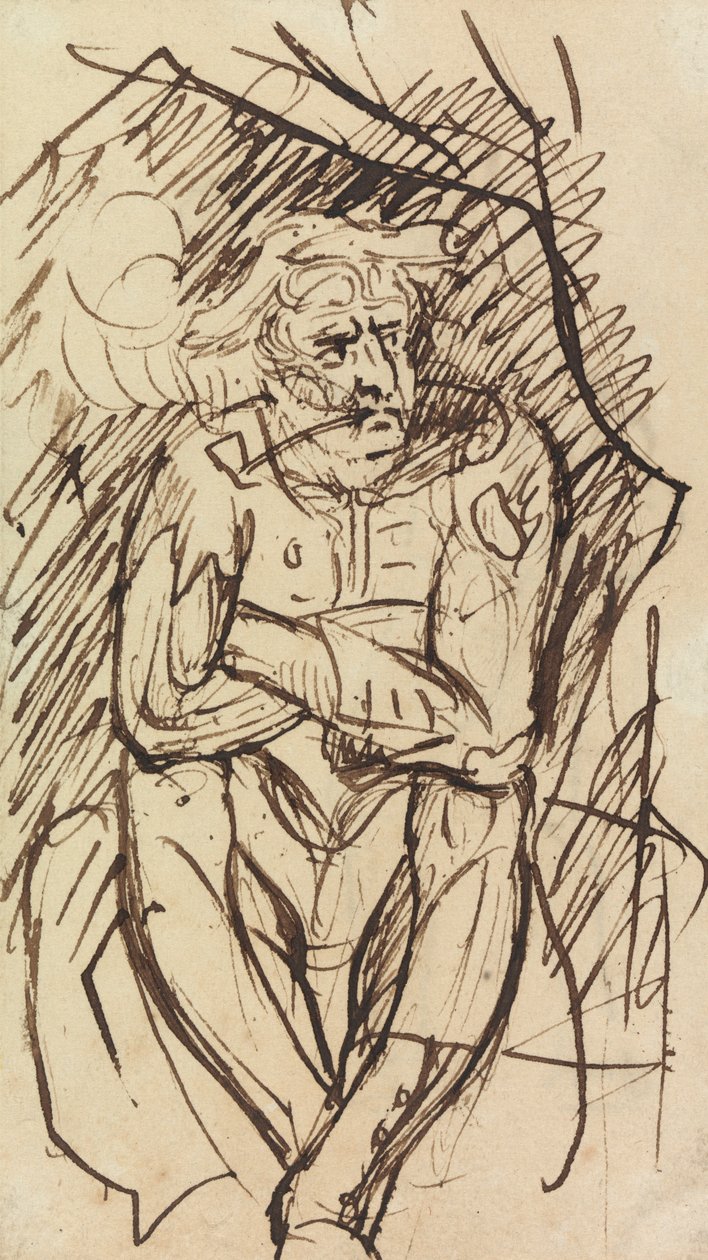 Undersøgelse af en siddende mand, ryge et rør af Benjamin Robert Haydon