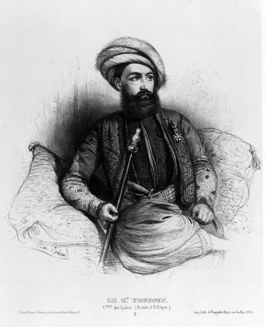 Giuseppe Vantini (eller Vaniti), også kendt som Yusuf eller Yousouf (1809-1866), chef for Spahis (den afrikanske hær) (tegning) af Benjamin Roubaud