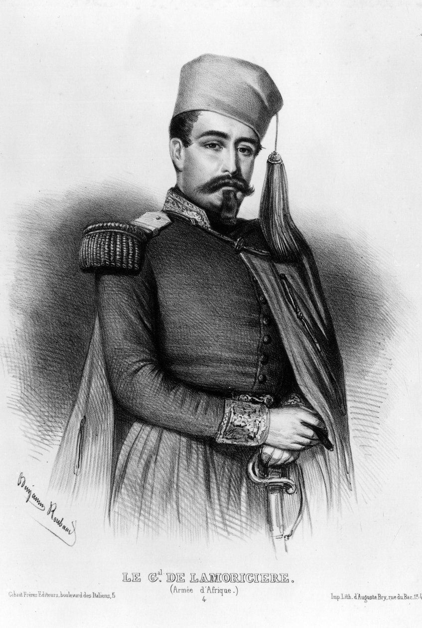 Portræt af Louis Juchault de Lamoriciere (1806-1865), fransk general (tegning) af Benjamin Roubaud