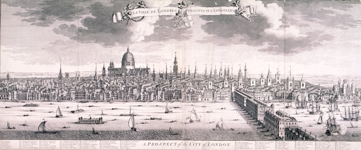 Panoramaudsigt over London, 1710 af Benjamin Smith