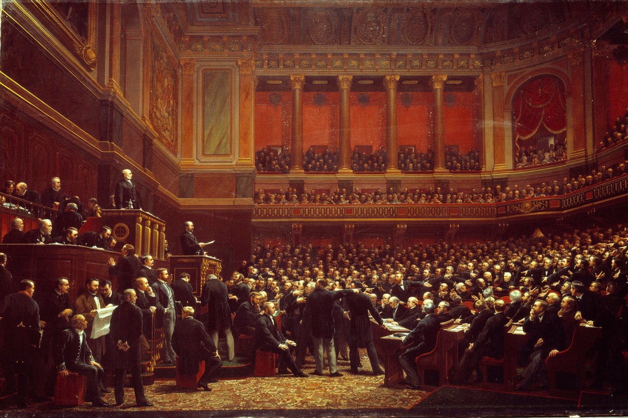 Louis Adolphe Thiers (1797-1877) udråbte territoriets befrier"" ved nationalforsamlingens session i Versailles den 16. juni af Benjamin Ulmann