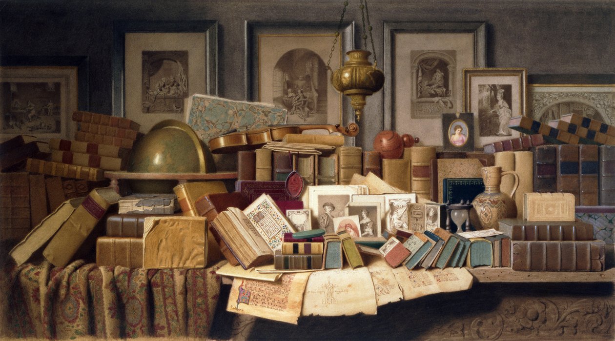 A Connoisseurs Corner (blyant og akvarel) af Benjamin Walter Spiers