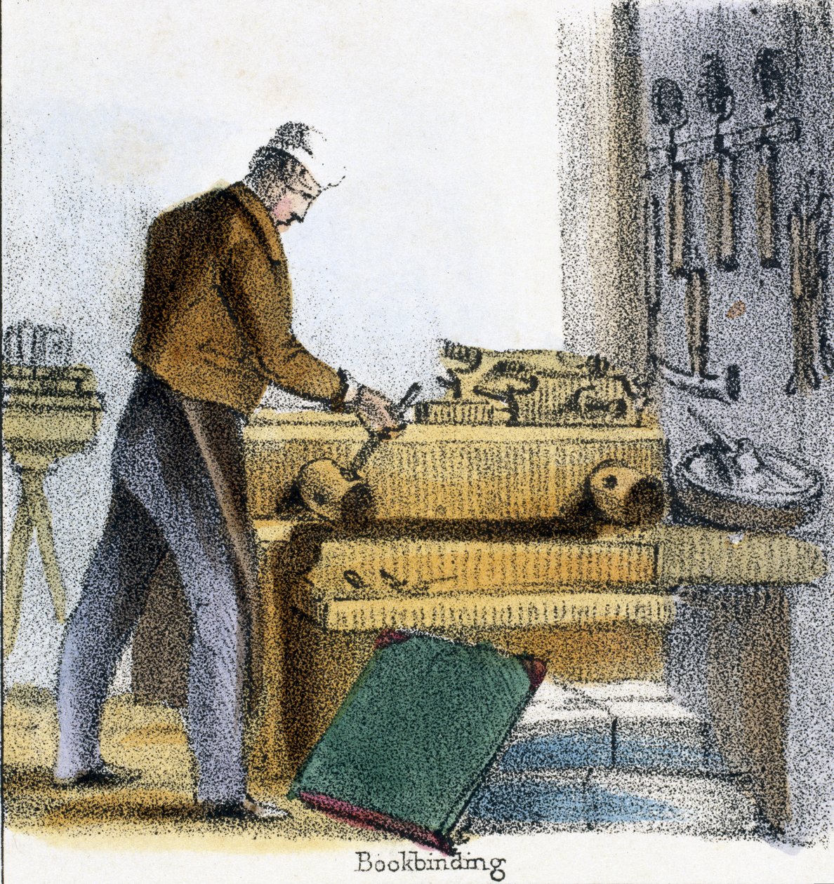 Bogbinderen, fra drengen, koen og kalven i grafiske illustrationer af dyr - viser deres nytteværdi for mennesket i deres beskæftigelse under livet og brugen efter døden, ca. 1845 af Benjamin Waterhouse Hawkins