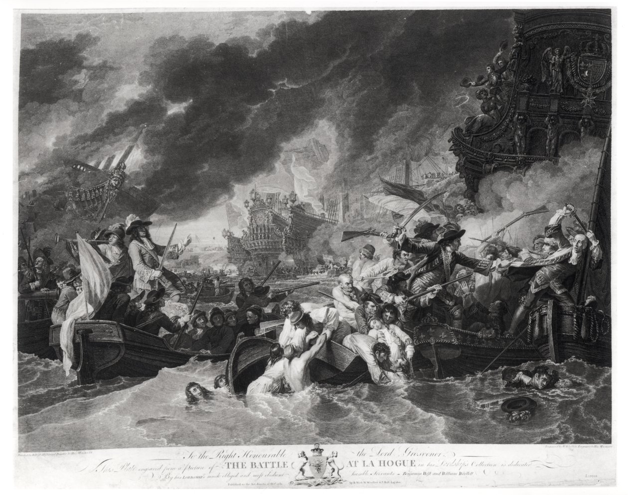 Slaget ved Haag, 29. maj 1692, indgraveret af William Woollett (1735-85) 1781 (akvatinte) af Benjamin West
