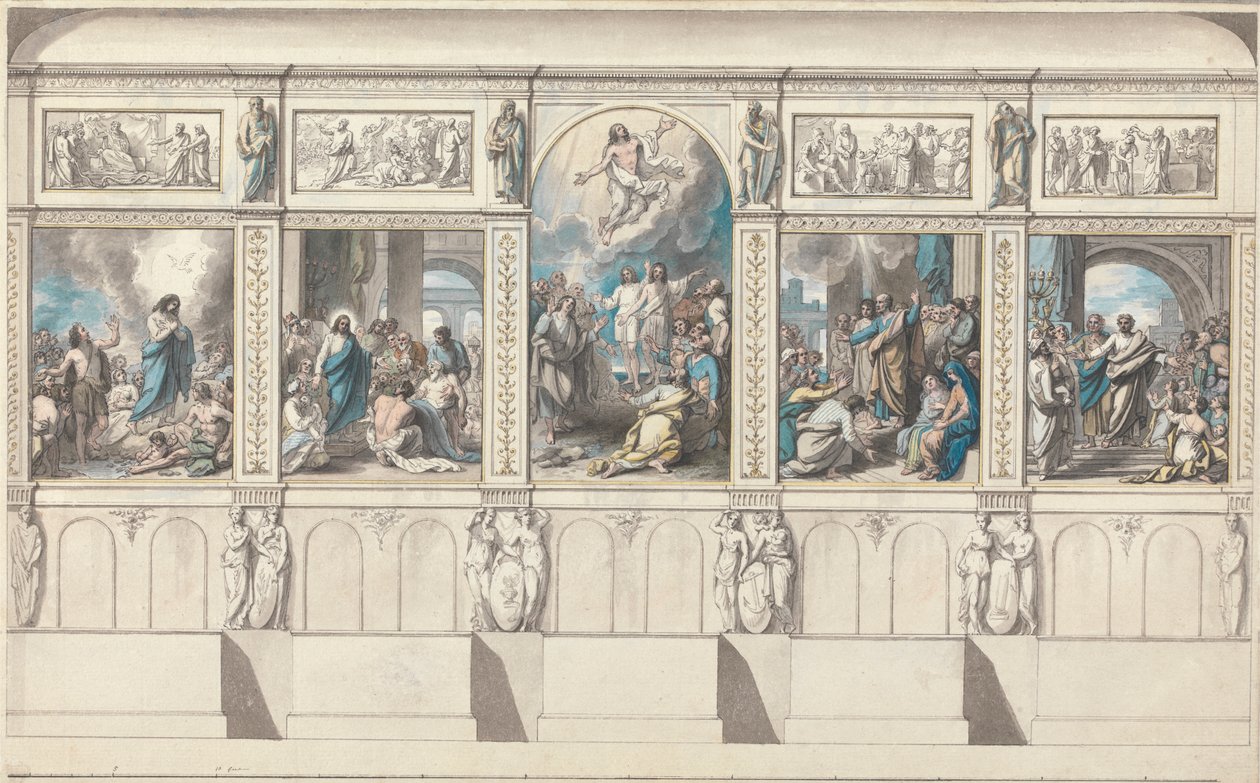 Design til en mur af kapellet for den åbenbarede religion af Benjamin West