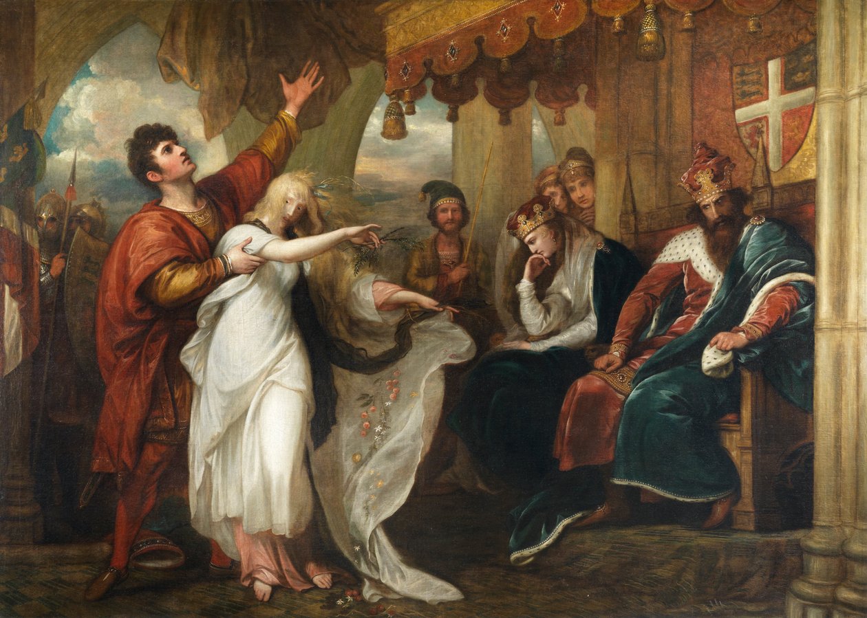 Hamlet- Akt IV, scene V (Ophelia før kongen og dronningen) af Benjamin West