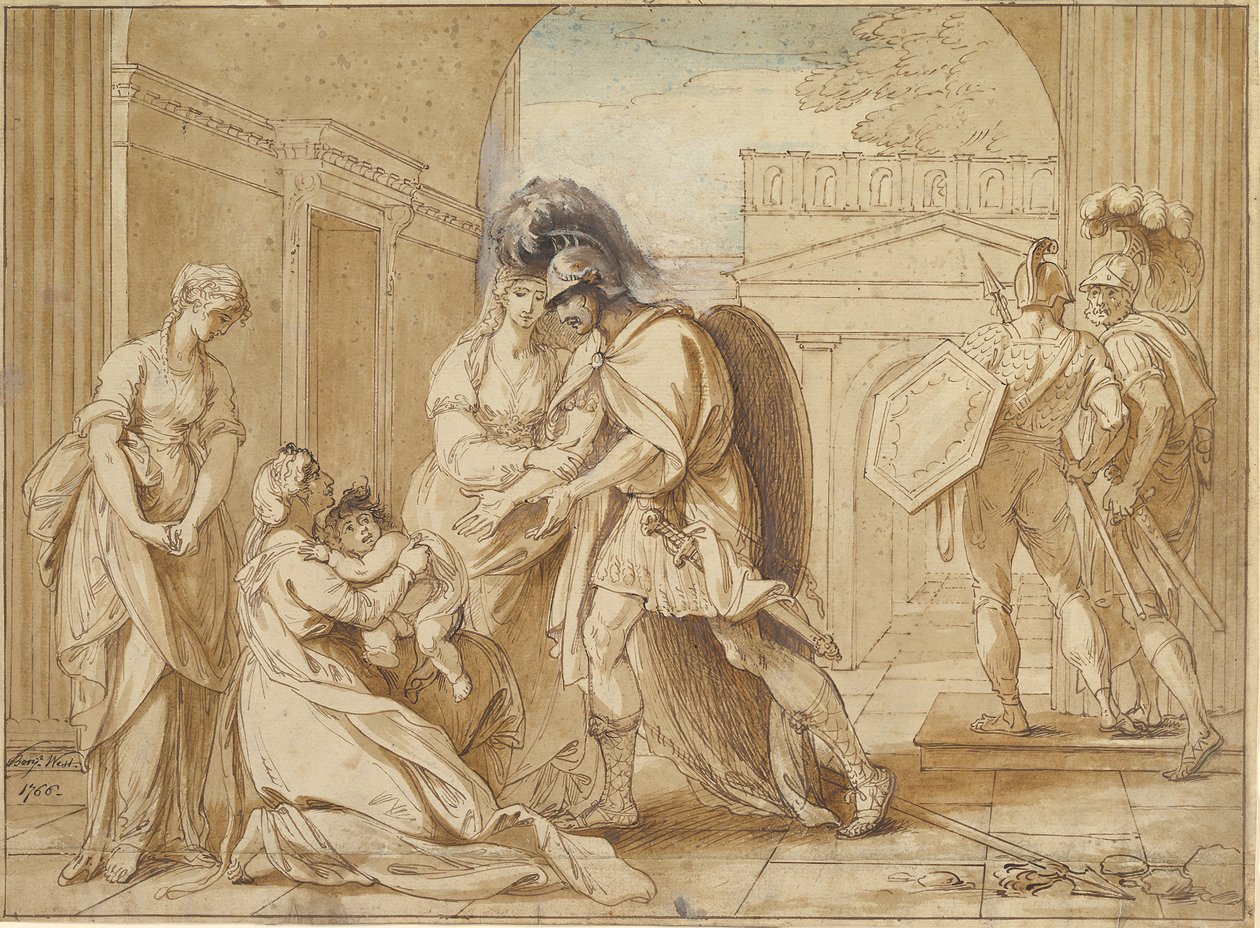 Hector tager afsked med Andromache: The Fright of Astyanax, 1766. af Benjamin West