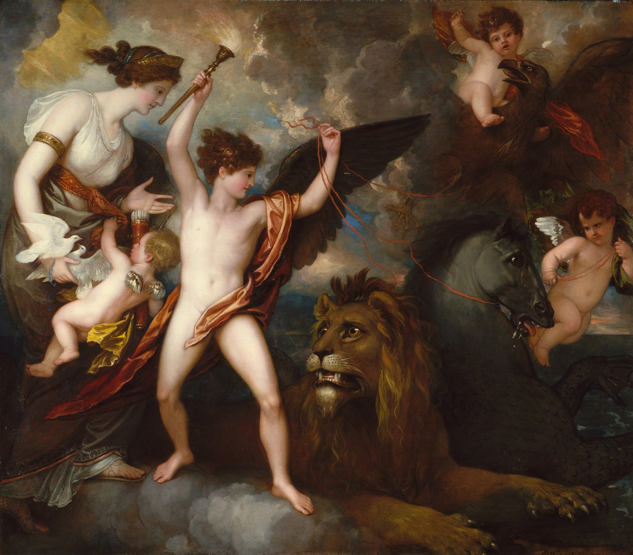 Omnia Vincit Amor, eller kærlighedens kraft i de tre elementer af Benjamin West