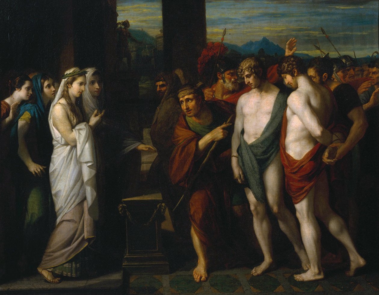 Pylades og Orestes bragt som ofre før Iphigenia af Benjamin West