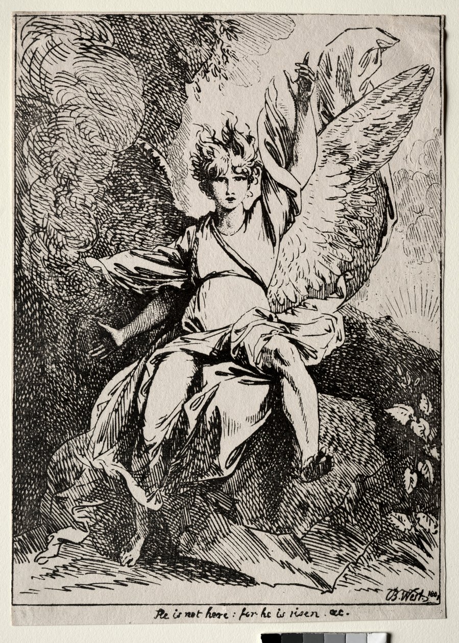 Prøver af polyautografi: Englen ved Kristi grav, 1801. af Benjamin West