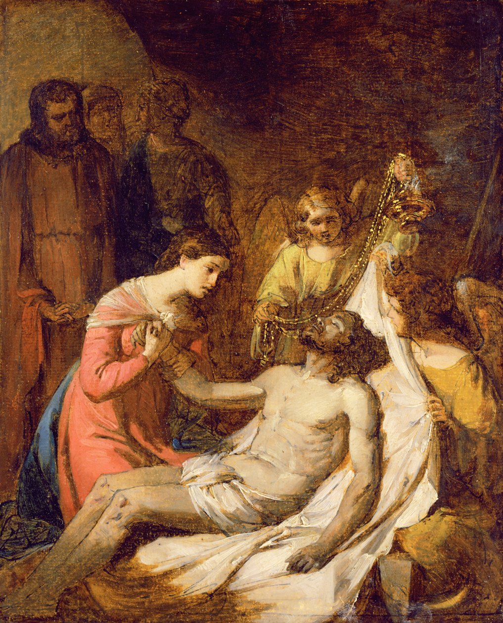 Studie af klagesangen over den døde Kristus (olie på papir nedfældet på panel) af Benjamin West