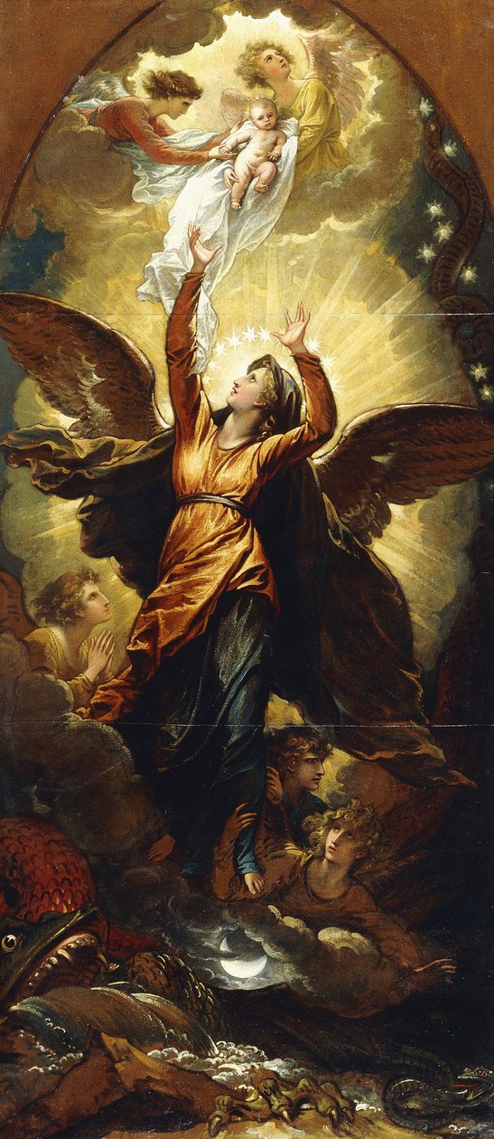 "Kvinden klædt i solen flygter fra forfølgelsen af dragen", af Benjamin West