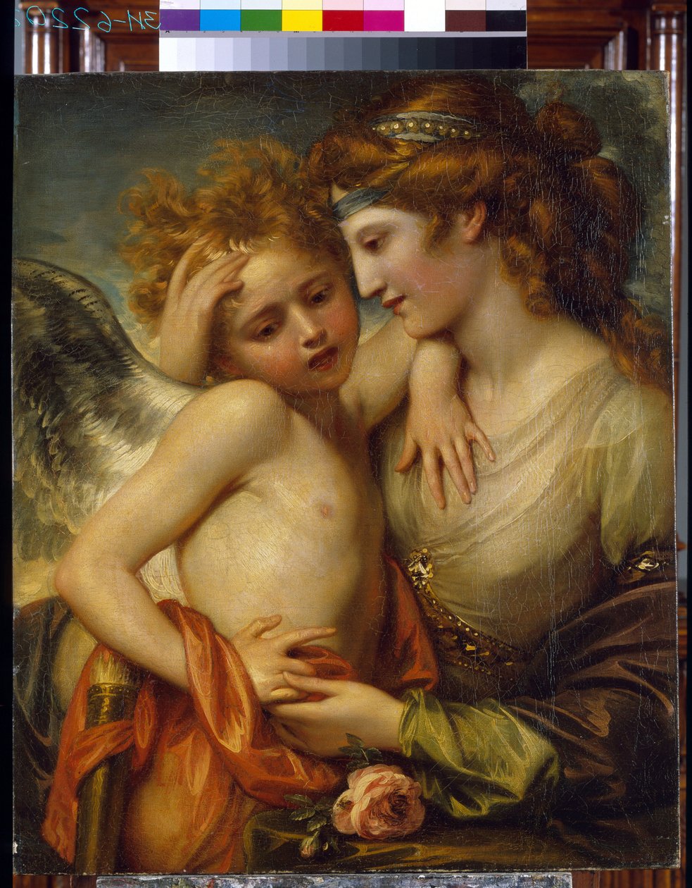 Venus trøster Amor-stikker af en bi. (Venus trøster Amor stukket af en bi). Maleri af Benjamin West (1738-1820), olie på lærred af Benjamin West