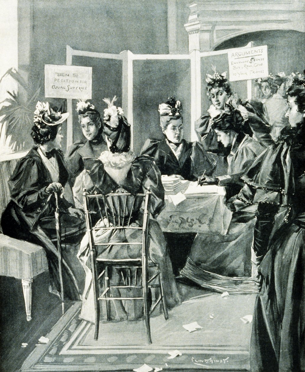 "Underskriv underskriftsindsamlingen om lige valgret" pub. 1894 (litho) af Benjamin West Clinedinst