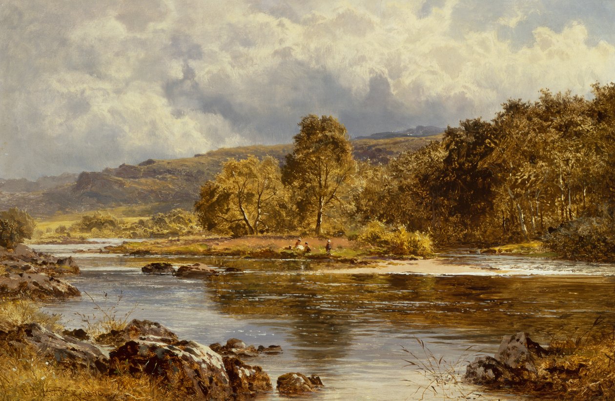 An Island on the Llugwy lige under Capel Curig, North Wales (olie på lærred) af Benjamin Williams Leader