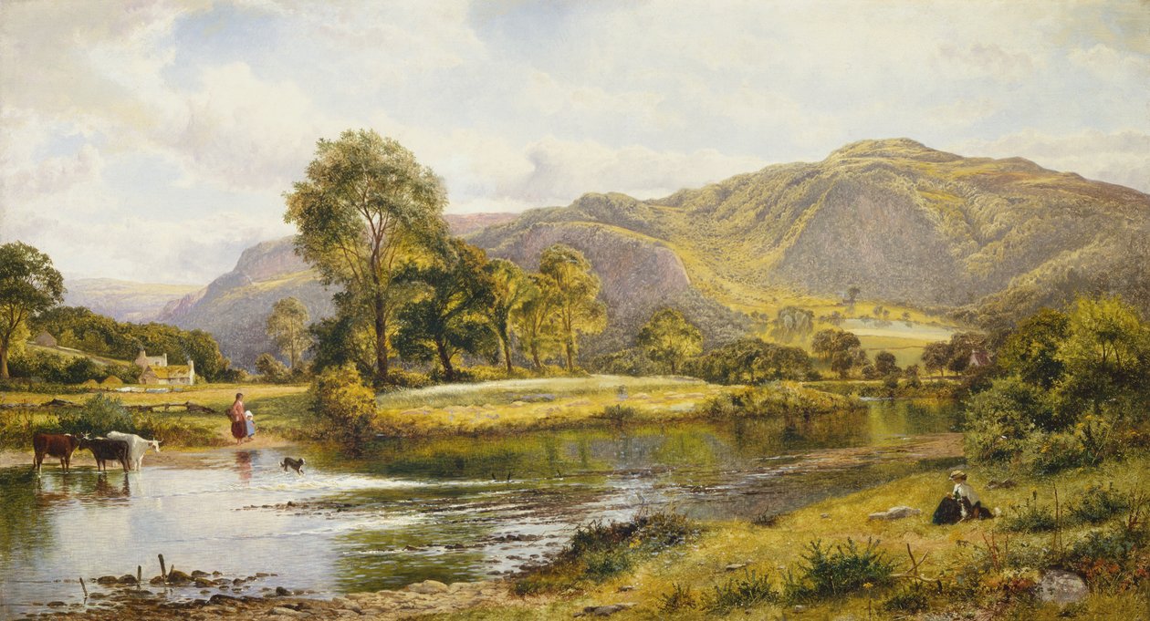 På floden Conway, North Wales (olie på lærred) af Benjamin Williams Leader