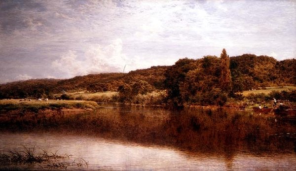 River Scene, Streatley på Themsen af Benjamin Williams Leader
