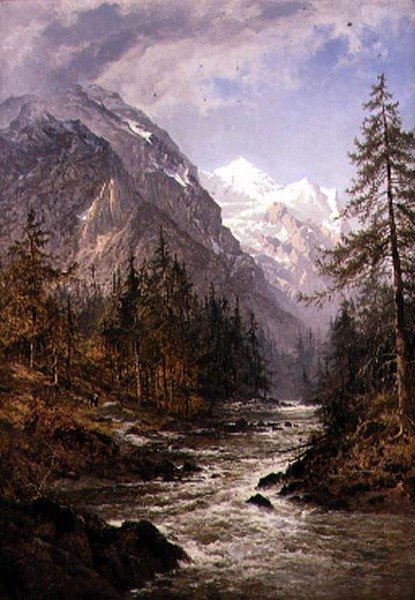 The Sheum fra Rosenlaui (olie på lærred) af Benjamin Williams Leader
