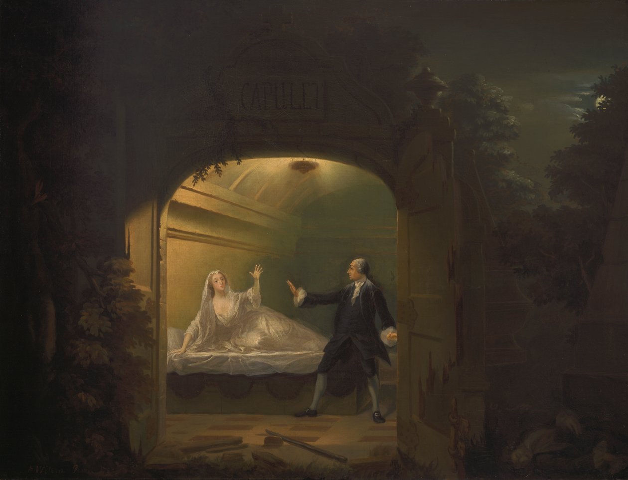David Garrick og George Anne Bellamy i "Romeo og Julie", akt V, Scene iii af Benjamin Wilson