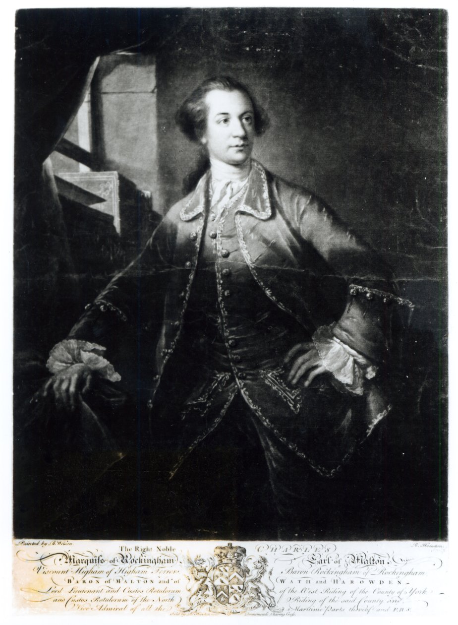 Portræt af Charles Watson-Wentworth, anden markis af Rockingham (1730-82), indgraveret af Richard Houston (1721-75) af Benjamin Wilson