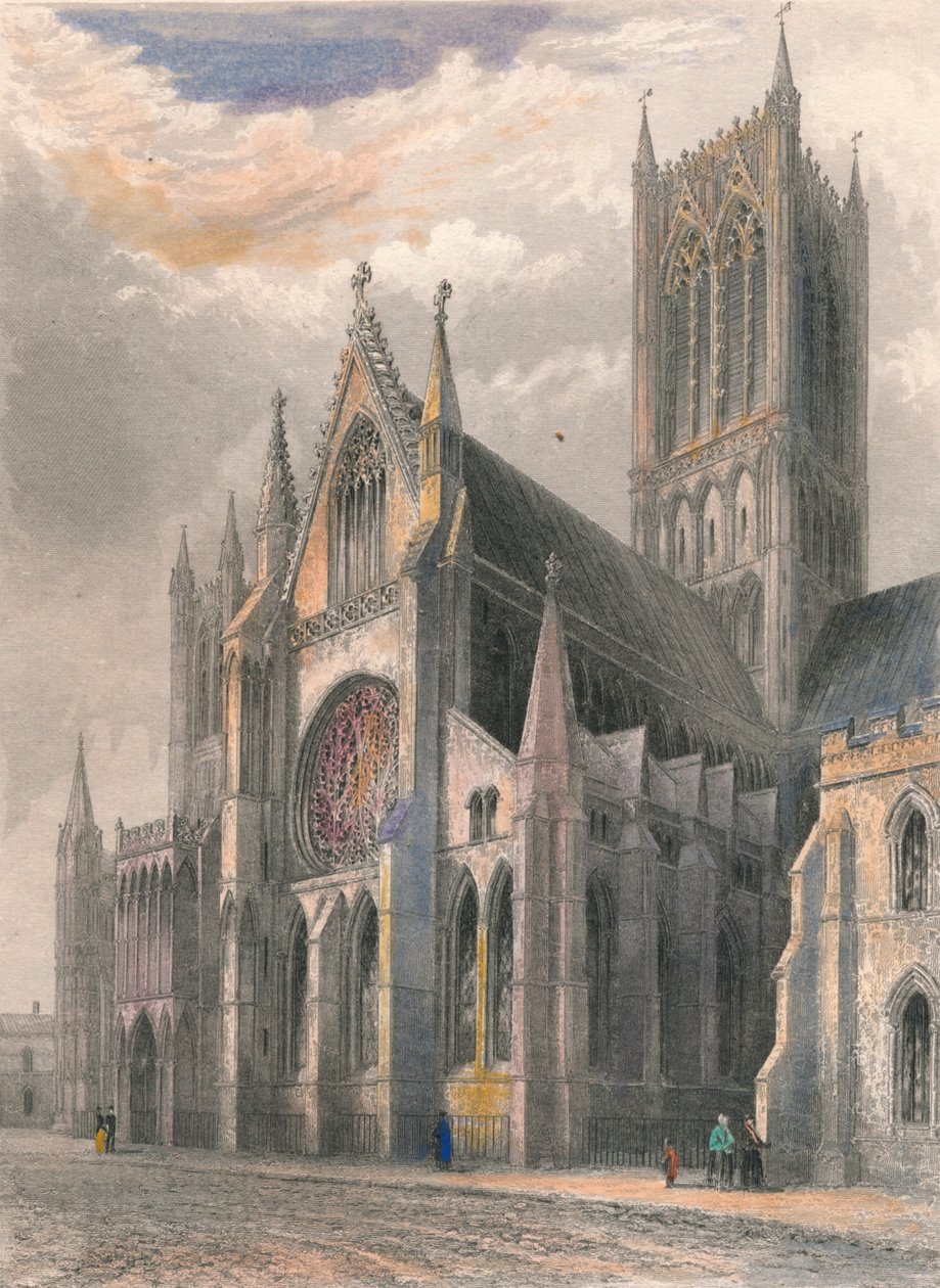 Lincoln Cathedral - Udsigt over South Transept & Central Tower, 1836 af Benjamin Winkles