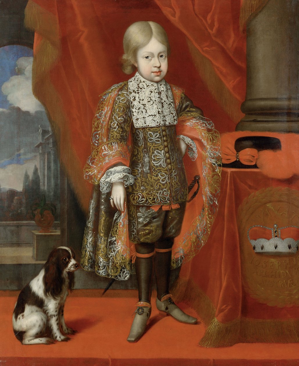 Den fremtidige kejser Joseph I 1678-1711 i en alder af seks med en hund, 1684, 1684 af Benjamin von Block