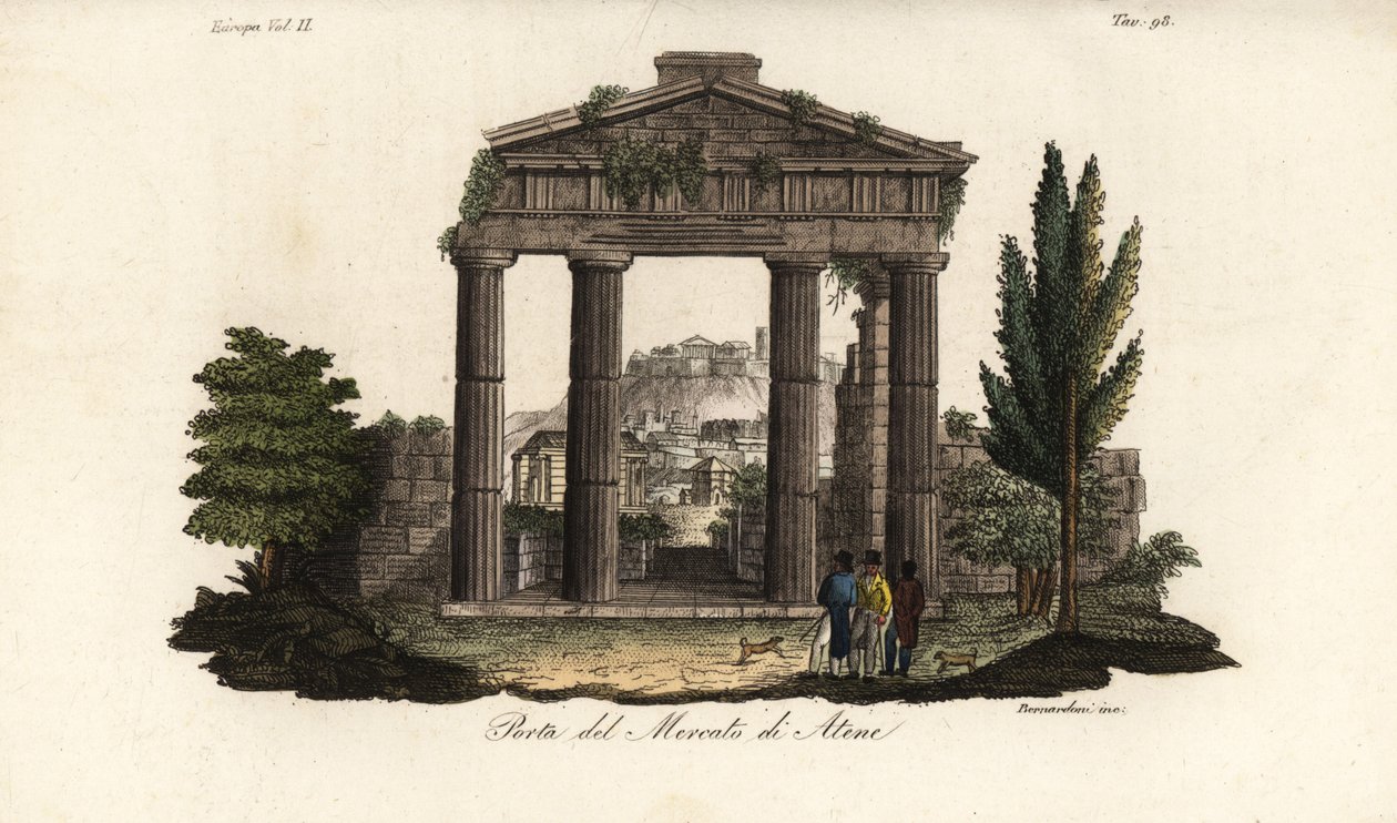 Ruinerne af Athena Archegetis port, ved det romerske agora eller Forum Romanum, Athen, Grækenland af Bennardoni Bennardoni