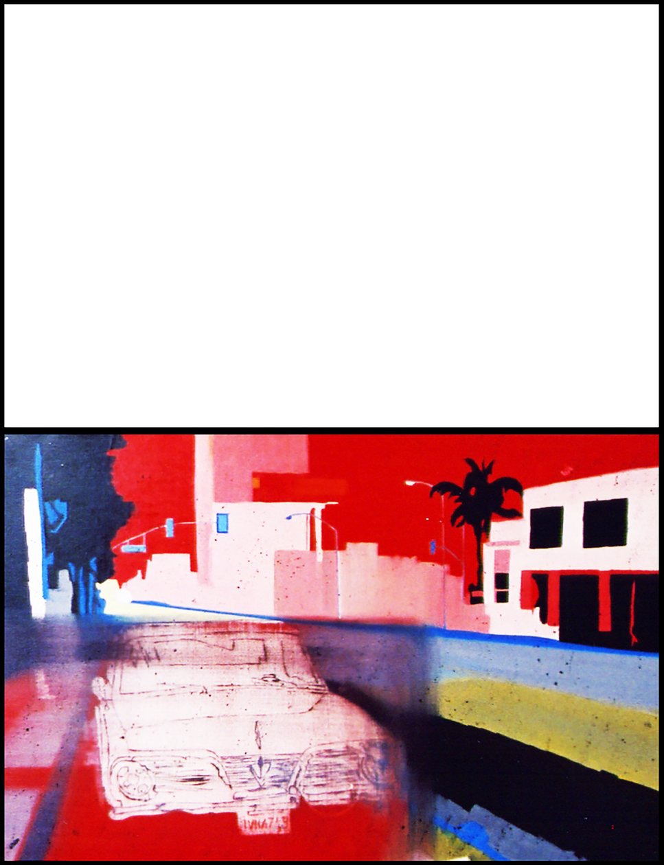 Californisk bil på californisk stribe, 2003 (olie på 2 sidestillede lærreder) af Benoit Erwann Boucherot