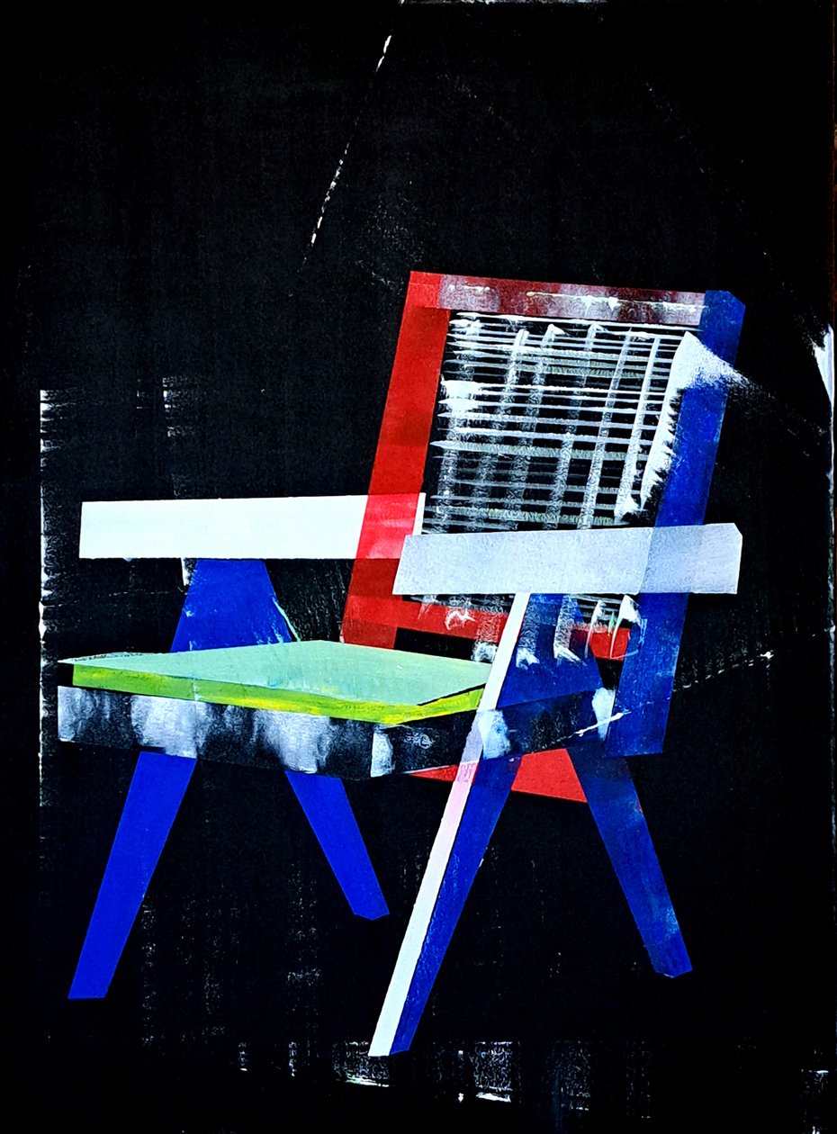 Chaise Chandigarh, efter Pierre Jeanneret, 2023 (olie og akryl på blandet lærred) af Benoit Erwann Boucherot
