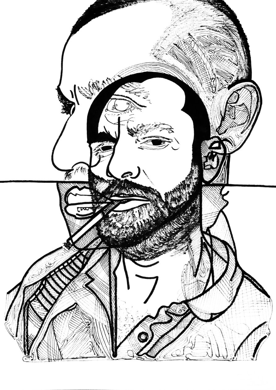 Double Jon, 2019 (blæk på papir) af Benoit Erwann Boucherot