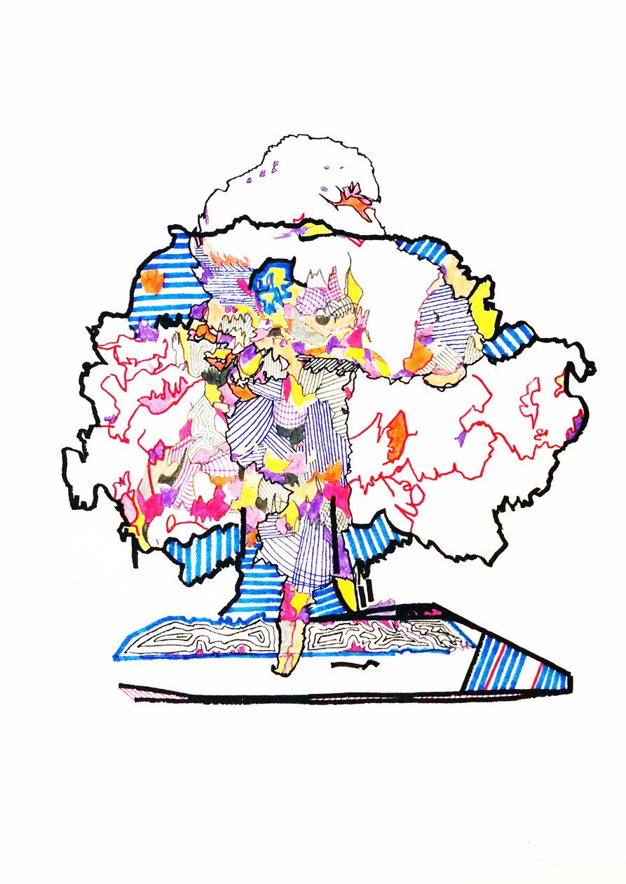 Double essai atomic, 2019 (blæk på papir) af Benoit Erwann Boucherot