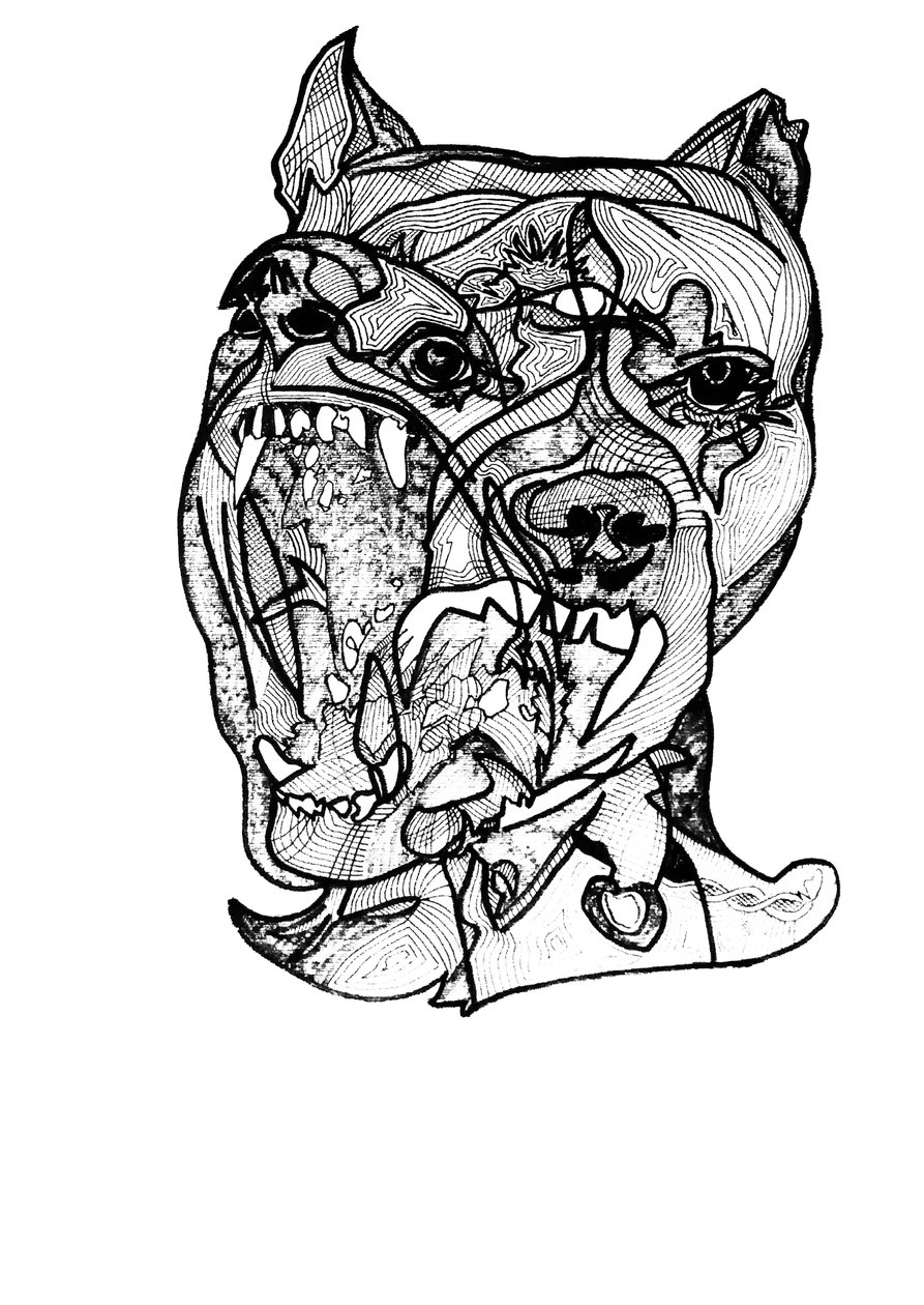 Double rottweiler, 2019 (blæk på papir) af Benoit Erwann Boucherot