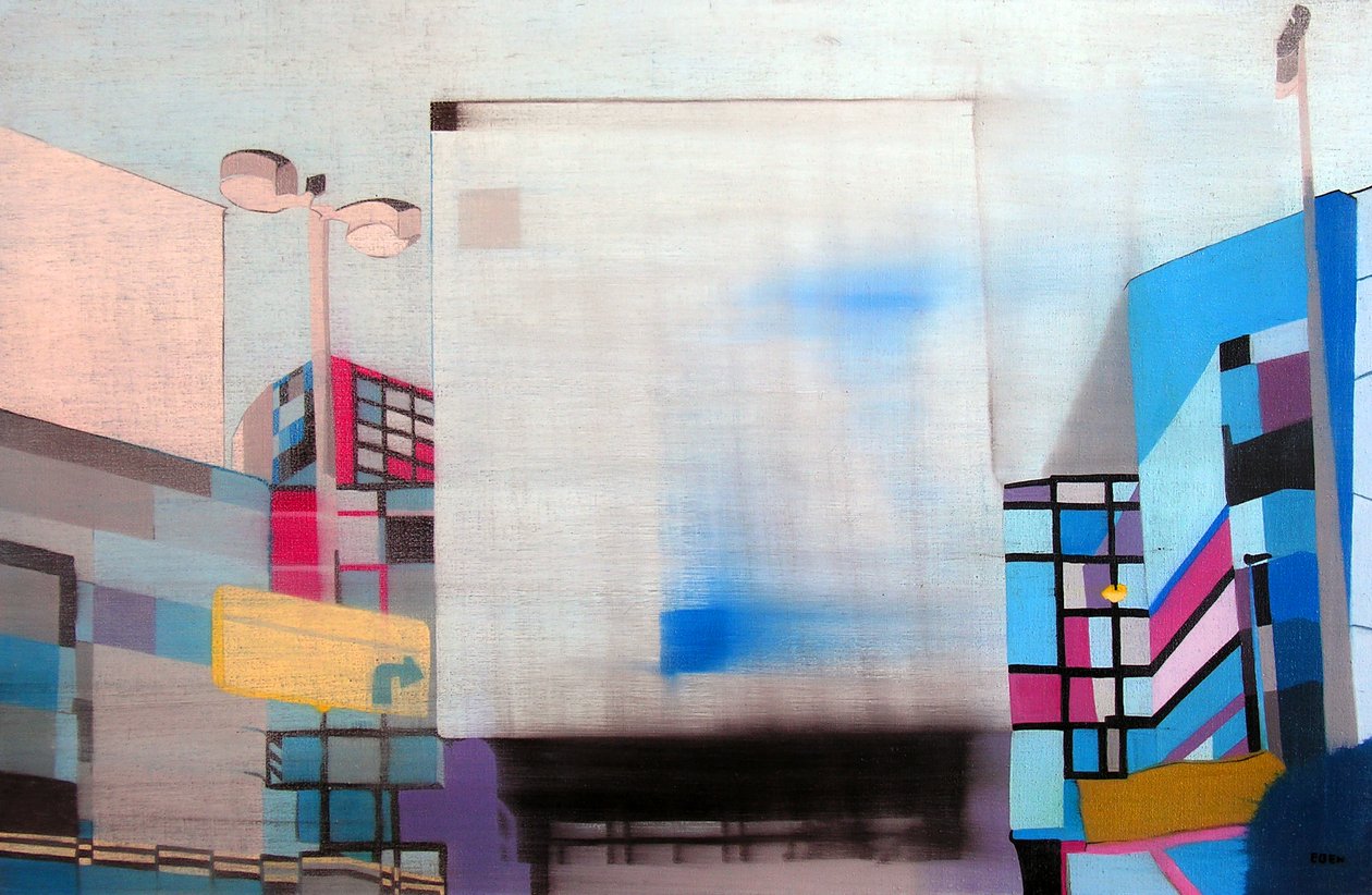 Downtown L.A. gennem et bilvindue, 2003 (olie på 2 sidestillede lærreder) af Benoit Erwann Boucherot